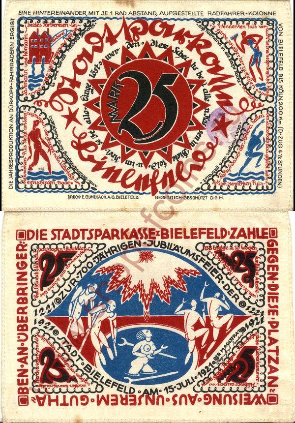 25  1921 - Bielefeld,  (silk, type I, XF-Unc)