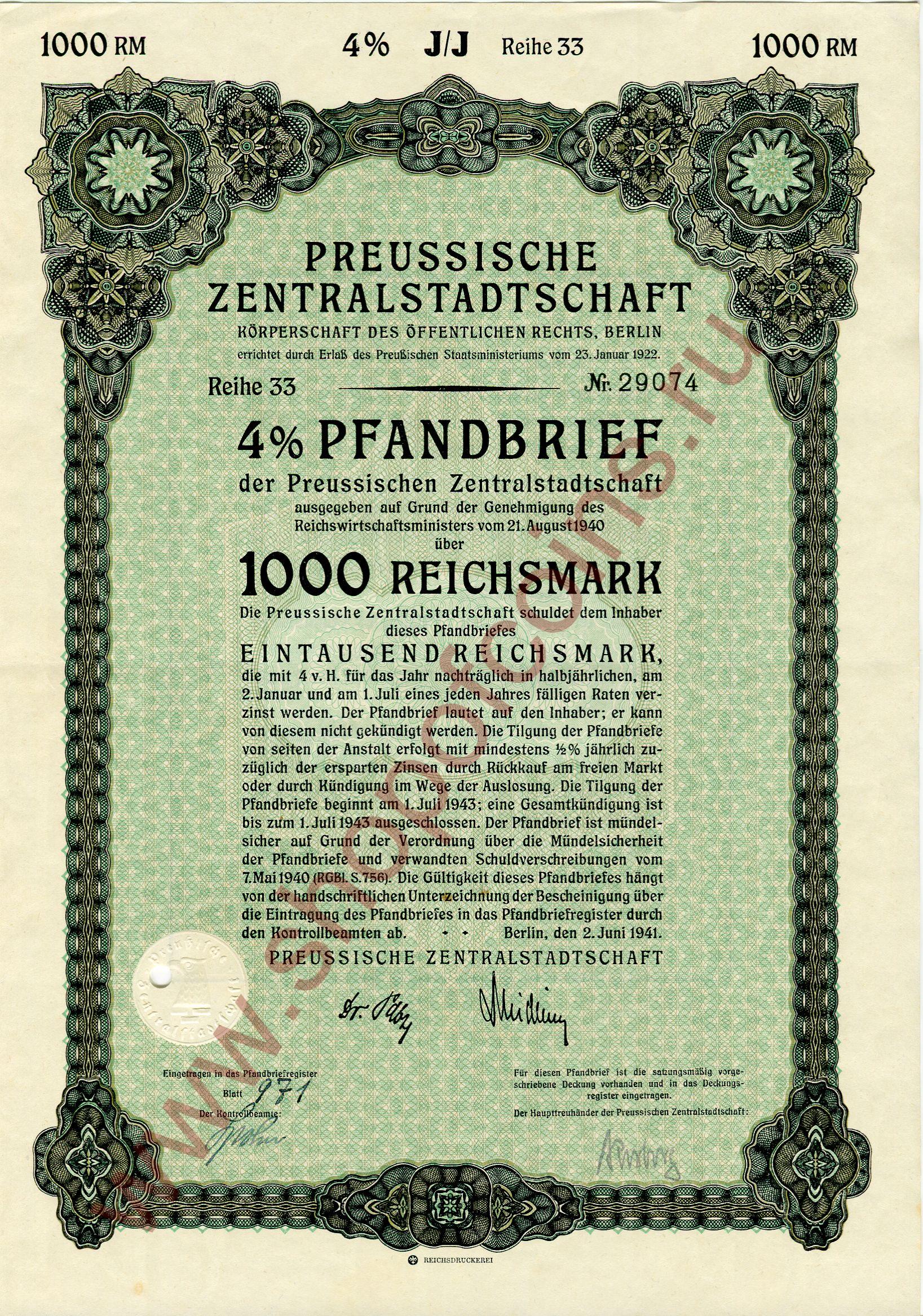 1000  1940 - Preussische Zentralstadtschaft ( 33)