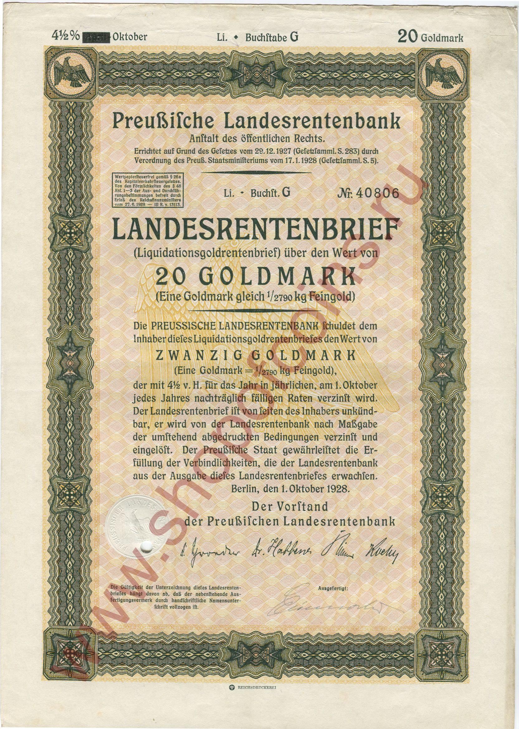 20   1928 - Preussische Landesrentenbank ( G)