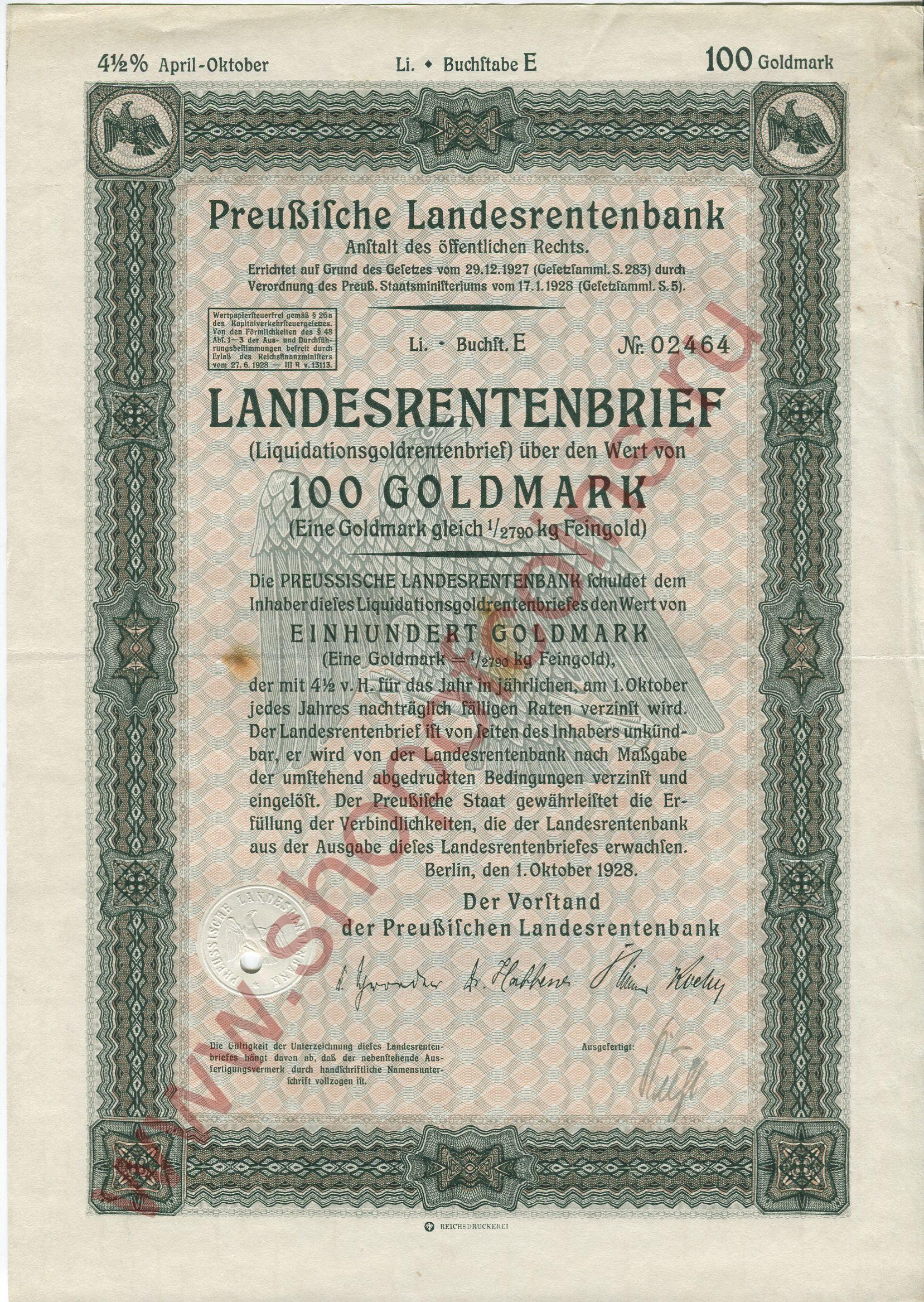 100   1928 - Preussische Landesrentenbank ( E)