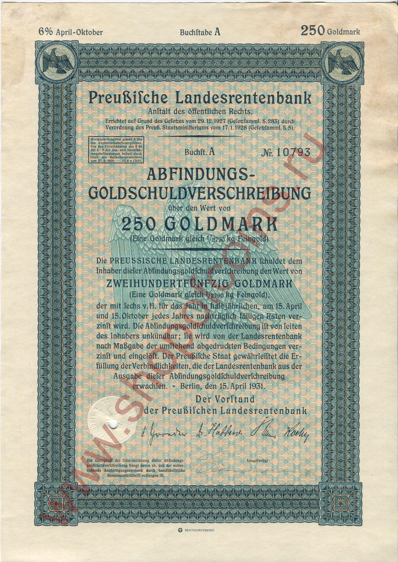 250   1931 - Preussische Landesrentenbank ( A)