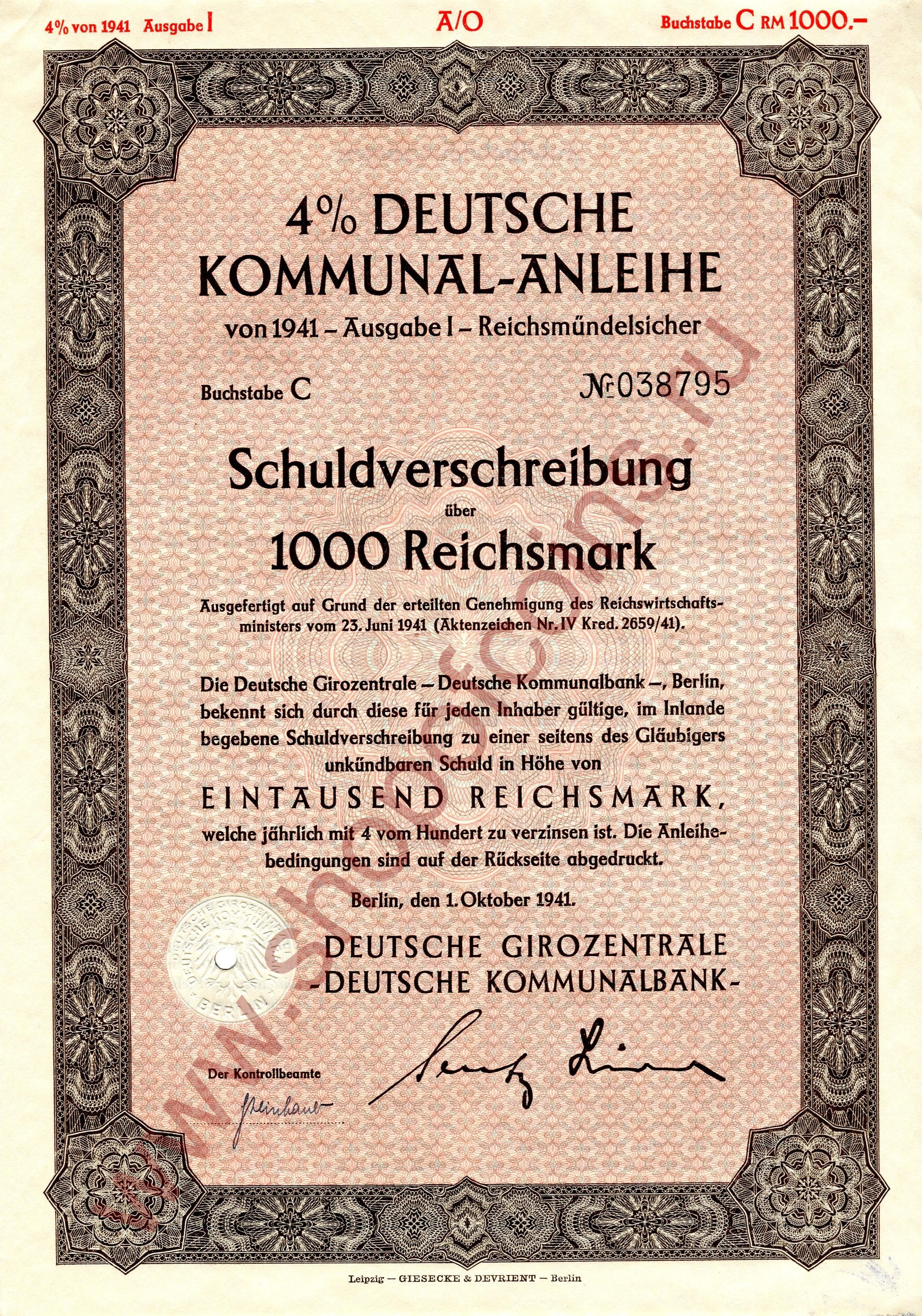 1000  1941 - Kommunal-anleihe ( 1)