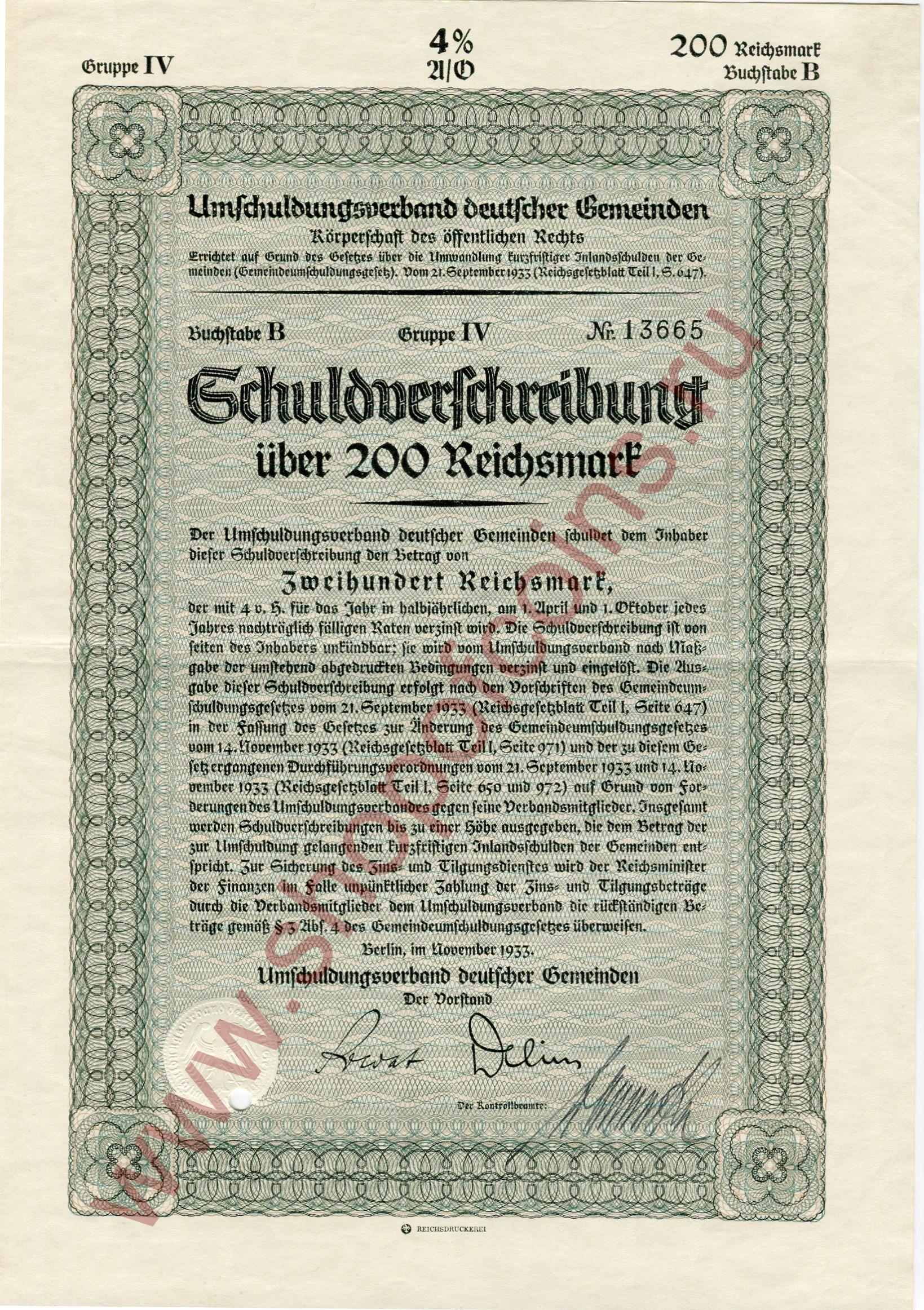 200  1933 - Umschuldungsverband deutscher Gemeinden ( B)